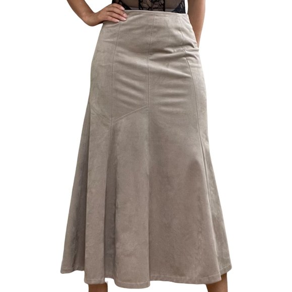 Conrad C Womens Skirt Size 4 Camel Beige Suede Trumpet Stretch - Picture 2 of 11